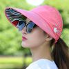 Wide Brim Sun Visor Foldable Picnic Hat Beach UV Protection Scallop Cap For Outdoor With Faux Pearl & Flower; Women's Hat & Caps